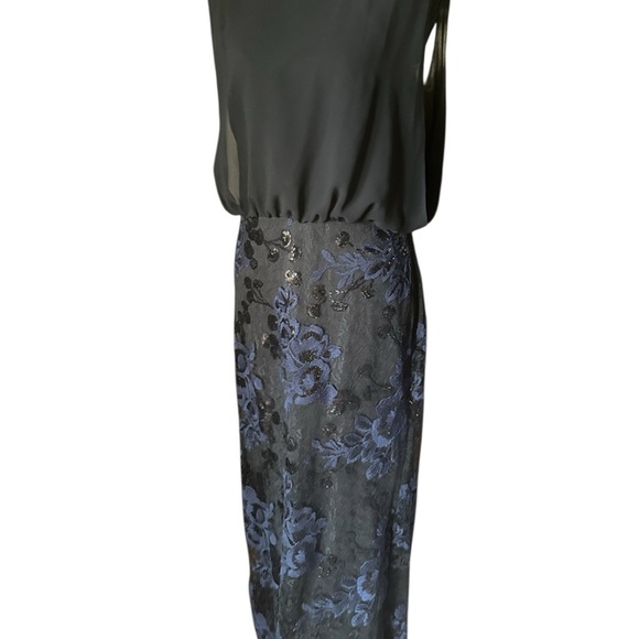 Karl Lagerfeld Elegant Black and Blue Floral Sequined Lightweight Dress Gown - Picture 3 of 10